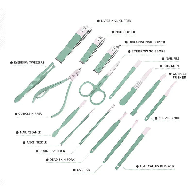 16-piece manicure pedicure set with case