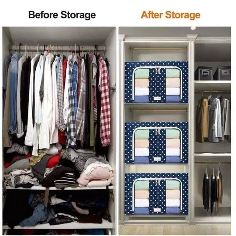 Foldable Steel Frame Clothes Storage Box – Large Capacity Organizer Bag for Sarees, Blankets, Toys & Bedding (55L)
