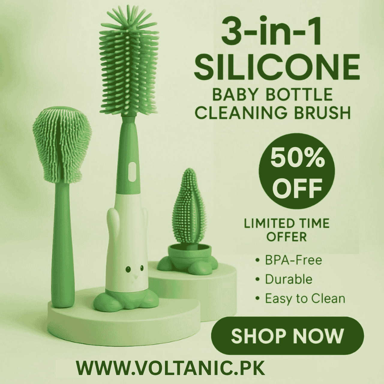 3-in-1 Silicone Baby Bottle Cleaning Set – BPA-Free Brushes for Bottles, Nipples & Straws