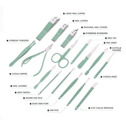 16-piece manicure pedicure set with case