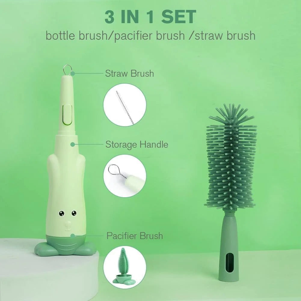 3-in-1 Silicone Baby Bottle Cleaning Set – BPA-Free Brushes for Bottles, Nipples & Straws
